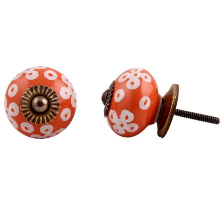 Orange Ceramic Floral Dresser Knob